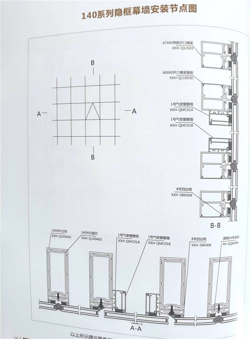 140系列隱框幕墻安裝節(jié)點(diǎn)圖
